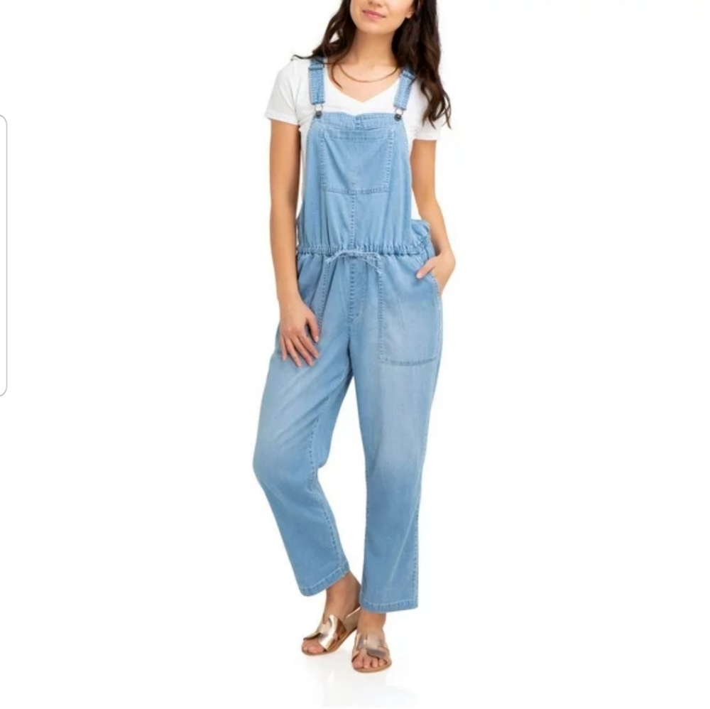 Crop overalls, chambray,  wide leg